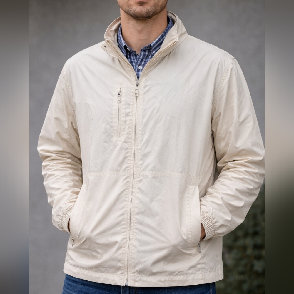 Sperry Top-sider Jacket Mens sz XL White Nylon Windbreaker Sailing Boat Coat